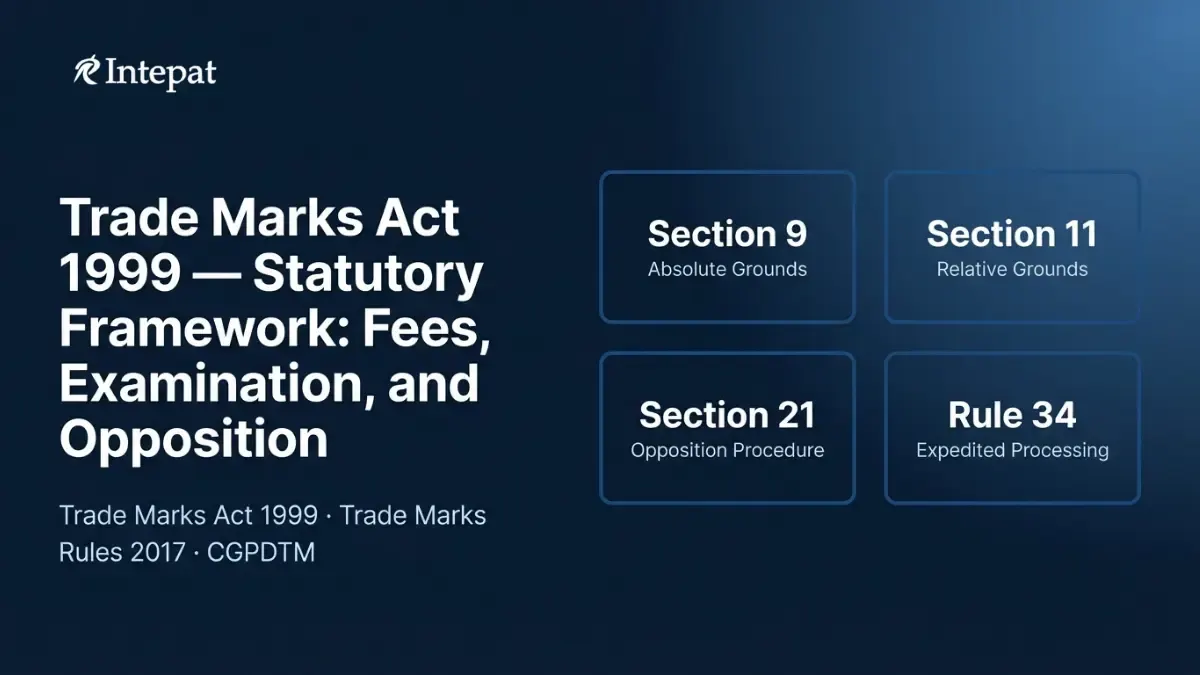 Trade Marks Act 1999 – Statutory Framework: Fees, Examination, and Opposition