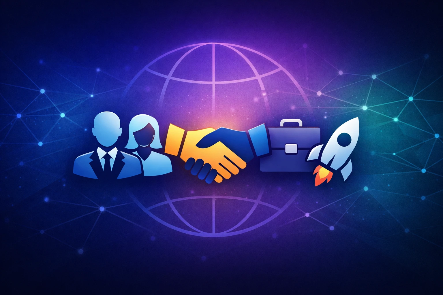 Illustration depicting trusted partnerships with businesses and innovators in intellectual property services.